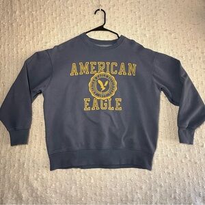 American Eagle Women's XS Blue Graphic Crew Neck Pull Over Graphic Oversized